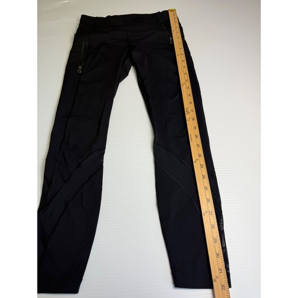 Lululemon Black High Rise Workout Leggings Cropped Zipper Pockets 6 - Picture 2 of 9
